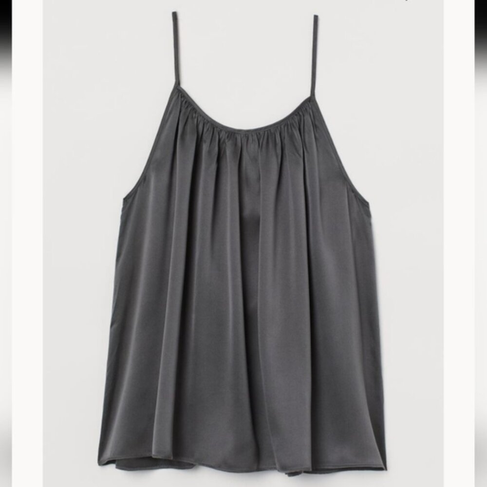 H&M Sleeveless Flowy Silk Camisole Top Dark Grey Sz S NWT